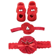 Load image into Gallery viewer, Newborn Baby Girls Headband Bow Flowers Cloth Hair Bands Hair Accessories Socks Gift Boxes Three-piece Suit