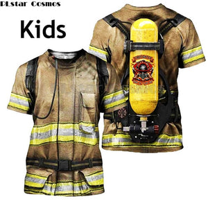 Family matching Outfits monther Kids clothes Firefighter Suit 3D Print Hoodies Fireman son daughter t shirts/Sweatshirt/Jacket 2