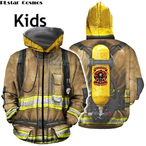 Family matching Outfits monther Kids clothes Firefighter Suit 3D Print Hoodies Fireman son daughter t shirts/Sweatshirt/Jacket 2