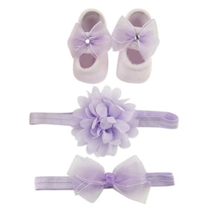 Newborn Baby Girls Headband Bow Flowers Cloth Hair Bands Hair Accessories Socks Gift Boxes Three-piece Suit