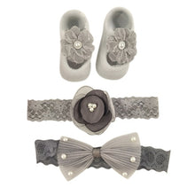 Load image into Gallery viewer, Newborn Baby Girls Headband Bow Flowers Cloth Hair Bands Hair Accessories Socks Gift Boxes Three-piece Suit