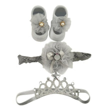 Load image into Gallery viewer, Newborn Baby Girls Headband Bow Flowers Cloth Hair Bands Hair Accessories Socks Gift Boxes Three-piece Suit