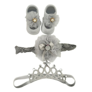 Newborn Baby Girls Headband Bow Flowers Cloth Hair Bands Hair Accessories Socks Gift Boxes Three-piece Suit