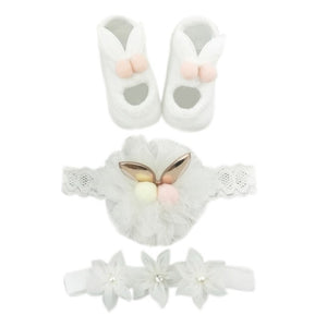 Newborn Baby Girls Headband Bow Flowers Cloth Hair Bands Hair Accessories Socks Gift Boxes Three-piece Suit
